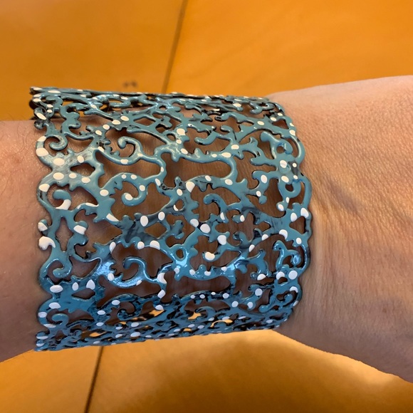 Hand painted wide cuff adjustable bracelet. - Picture 9 of 11